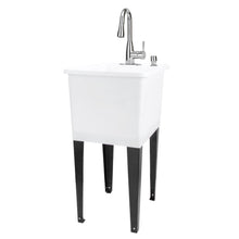Cargar imagen en el visor de la galería, Tehila Space Saver Freestanding White Utility Sink with Chrome Finish Low-Profile Pull-Down Faucet
