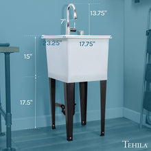 Cargar imagen en el visor de la galería, Tehila Space Saver Freestanding White Utility Sink with Chrome Finish Low-Profile Pull-Down Faucet
