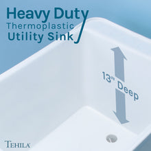 Cargar imagen en el visor de la galería, Tehila Space Saver Freestanding White Utility Sink with Stainless Steel Finish Low-Profile Pull-Down Faucet
