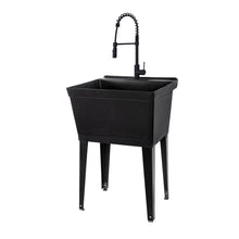 Load image into Gallery viewer, Tehila Standard Freestanding Black Utility Sink with Black Finish High-Arc Coil Pull-Down Faucet
