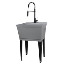 Cargar imagen en el visor de la galería, Tehila Standard Freestanding Grey Utility Sink with Black Finish High-Arc Coil Pull-Down Faucet
