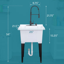 Load image into Gallery viewer, Tehila Luxe Freestanding White Utility Sink with Black Finish High-Arc Coil Pull-Down Faucet
