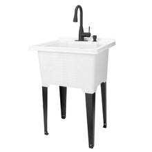 Cargar imagen en el visor de la galería, Tehila Luxe Freestanding White Utility Sink with Black Finish Low-Profile Pull-Down Faucet
