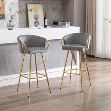 Carregar imagem no visualizador da galeria, 26 Inch Set of 2 Bar Stools, with Chrome Footrest and Base Velvet + Golden Leg Simple Bar Stool, GRAY
