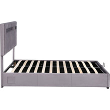 Load image into Gallery viewer, Upholstered Bed Full Size with LED light, Bluetooth Player and USB Charging, Hydraulic Storage Bed in Gray Velvet Fabric
