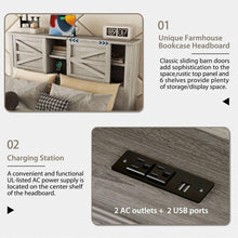 Carregar imagem no visualizador da galeria, 3-Pieces Bedroom Sets Queen Size Farmhouse Platform Bed with Double Sliding Door Storage Headboard and Charging Station, Storage Nightstand and Dresser, Antique Gray
