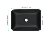 Cargar imagen en el visor de la galería, 13.0&quot; L -18.13&quot; W -4&quot; H Matte Shell Glass Rectangular Vessel Bathroom Sink in Black with Matte Black Faucet and Pop-Up Drain in Matte Black
