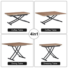 Carregar imagem no visualizador da galeria, Modern minimalist multifunctional lifting table, with a 0.8-inch wood grain process sticker desktop and black metal legs, can be used as a dressing table, coffee table, dining table, and office table
