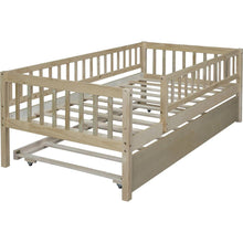 Load image into Gallery viewer, Twin Size Wood Daybed with Trundle and Fence Guardrails, Natural
