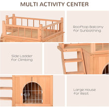 Load image into Gallery viewer, 2-Level Wooden Cat House, Outdoor Dog Shelter Cat Condo with Lockable Wire Door and Balcony, Natural Wood
