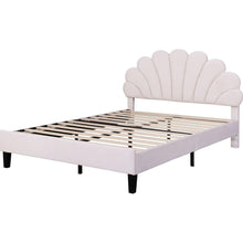 Load image into Gallery viewer, Full Size Upholstered Platform Bed with Flower Pattern Velvet Headboard, Beige
