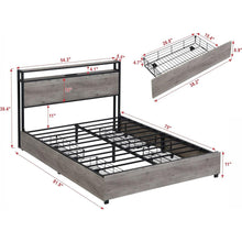 Cargar imagen en el visor de la galería, Full Bed Frame, Storage Headboard with Charging Station, Solid and Stable, Noise Free, No Box Spring Needed, Easy Assembly

