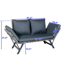 Load image into Gallery viewer, 1 PCS Patio Wicker Side Foldable Bench Patio Backyard Conversation Bench Grey Wicker + Dark Grey Cushion
