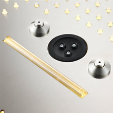 Load image into Gallery viewer, Flushed Mounted Brushed Nickel 16&#39;&#39; x 16&#39;&#39; Shower Head: Featuring 64 LED Lights, Music, Rainfall, Waterfall, Mist, 360 Degrees Rotation, and Hydro Jet Technology
