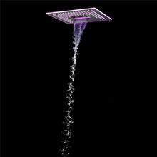 Load image into Gallery viewer, Flushed Mounted Matte Black 16&#39;&#39; x 16&#39;&#39; Shower Head: Featuring 64 LED Lights, Music, Rainfall, Waterfall, Mist, 360 Degrees Rotation, and Hydro Jet Technology
