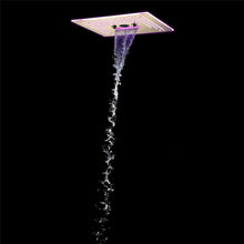 Load image into Gallery viewer, Flushed Mounted Brushed Gold 16&#39;&#39; x 16&#39;&#39; Shower Head: Featuring 64 LED Lights, Music, Rainfall, Waterfall, Mist, 360 Degrees Rotation, and Hydro Jet Technology
