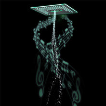 Load image into Gallery viewer, Flushed Mounted Matte Black 16&#39;&#39; x 16&#39;&#39; Shower Head: Featuring 64 LED Lights, Music, Rainfall, Waterfall, Mist, 360 Degrees Rotation, and Hydro Jet Technology
