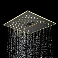 Load image into Gallery viewer, Flushed Mounted Matte Black 16&#39;&#39; x 16&#39;&#39; Shower Head: Featuring 64 LED Lights, Music, Rainfall, Waterfall, Mist, 360 Degrees Rotation, and Hydro Jet Technology
