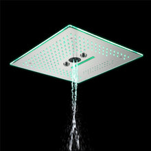 Load image into Gallery viewer, Flushed Mounted Brushed Nickel 16&#39;&#39; x 16&#39;&#39; Shower Head: Featuring 64 LED Lights, Music, Rainfall, Waterfall, Mist, 360 Degrees Rotation, and Hydro Jet Technology
