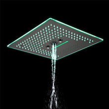 Load image into Gallery viewer, Flushed Mounted Matte Black 16&#39;&#39; x 16&#39;&#39; Shower Head: Featuring 64 LED Lights, Music, Rainfall, Waterfall, Mist, 360 Degrees Rotation, and Hydro Jet Technology
