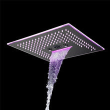 Load image into Gallery viewer, Flushed Mounted Matte Black 16&#39;&#39; x 16&#39;&#39; Shower Head: Featuring 64 LED Lights, Music, Rainfall, Waterfall, Mist, 360 Degrees Rotation, and Hydro Jet Technology
