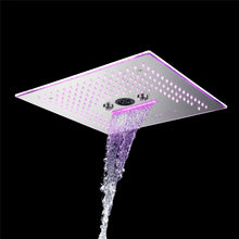Load image into Gallery viewer, Flushed Mounted Brushed Nickel 16&#39;&#39; x 16&#39;&#39; Shower Head: Featuring 64 LED Lights, Music, Rainfall, Waterfall, Mist, 360 Degrees Rotation, and Hydro Jet Technology
