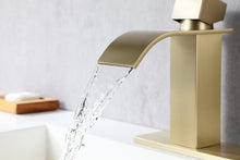 Load image into Gallery viewer, Brushed nickel or matte black or brushed gold waterfall Bathroom Faucet brass with plate and brass pop up drain

