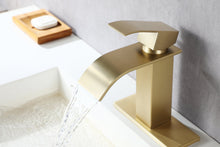 Load image into Gallery viewer, Brushed nickel or matte black or brushed gold waterfall Bathroom Faucet brass with plate and brass pop up drain
