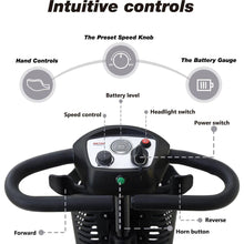Load image into Gallery viewer, Four wheels Compact Travel Mobility Scooter with 300W Motor for Adult-300lbs, Gloss Black
