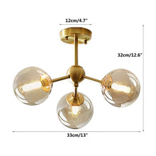 Load image into Gallery viewer, KCO Lighting Glass Globe Sputnik Chandelier 3-Light Brass Gold Close to Ceiling Light Mid Century Flush Mount Ceiling Light for Kitchen Island Bedroom Bathroom (3-Lights)
