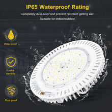 Cargar imagen en el visor de la galería, 200W LED UFO High Bay Light: 5000K, 28000 Lumens, Dimmable, IP65, Wide 120° Beam Angle for Industrial Illumination
