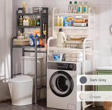 Load image into Gallery viewer, BIFCIOFH 3-Tier Expandable Over Toilet Washing Machine and Dryer Storage Rack, Height Adjustable Laundry Room Shelves, Bathroom Organization Space Saver with Pigboard and Hook (Color: Dark Grey)
