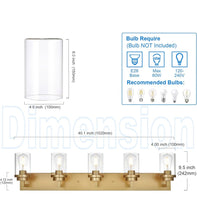 Carregar imagem no visualizador da galeria, MELUCEE Gold Vanity Lights for Bathroom 40 Inches Length, 5-Light Bathroom Lighting Fixtures Over Mirror Wall Mount Lamp with Clear Glass Shade for Vanity Table/Over Sink/Kitchen
