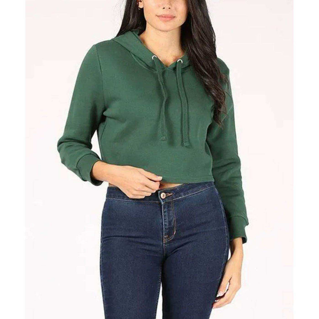 Rosio USA Green Drawstring Cropped Hoodie