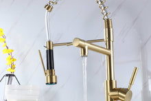 Load image into Gallery viewer, Brushed Gold High Arc brass Kitchen Sink Faucet Pull Down Spray with lock ring and deck plate
