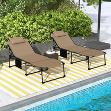 Load image into Gallery viewer, 2 Piece Folding Chaise Lounge with 5-level Reclining Back, Outdoor Tanning Chair with Reading Face Hole, Outdoor Lounge Chair with Side Pocket &amp; Headrest for Beach, Yard, Patio, Beige
