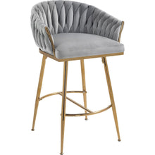 Carregar imagem no visualizador da galeria, 26&quot; Counter height bar stools Set of 2,velvet kitchen island counter bar stool with hand- wave back,golden chromed base and foot rest(GREY)
