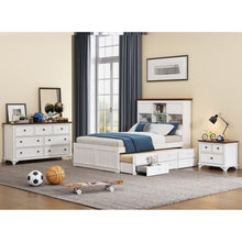 Cargar imagen en el visor de la galería, 3 Pieces Wooden Captain Bedroom Set Full Bed with Trundle, Nightstand and Dresser, White + Walnut

