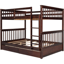 Carregar imagem no visualizador da galeria, Full-Over-Full Bunk Bed with Ladders and Two Storage Drawers (Espresso)
