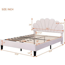 Load image into Gallery viewer, Full Size Upholstered Platform Bed with Flower Pattern Velvet Headboard, Beige
