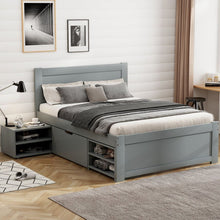 Load image into Gallery viewer, Twin Size Platform Bed With Drawer And Two Shelves, Gray
