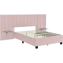 Carregar imagem no visualizador da galeria, Full Size Upholstered Platform Bed with Big Headboard, Bedroom Furniture, Velvet, Pink
