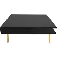 Carregar imagem no visualizador da galeria, Exquisite High Gloss Coffee Table with 4 Golden Legs and 2 Small Drawers, 2-Tier Square Center Table for Living Room, Black
