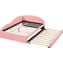 Carregar imagem no visualizador da galeria, Full Size PU Upholstered Tufted Daybed with Trundle and Cloud Shaped Guardrail, Pink
