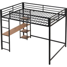 Load image into Gallery viewer, Full Size Metal Loft Bed with Built-in Desk and Storage Shelves, Black
