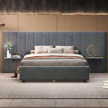 Load image into Gallery viewer, Full Size Upholstered Platform Bed with Big Headboard, Bedroom Furniture, Velvet, Gray
