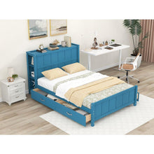 Load image into Gallery viewer, Full Size Platform Bed with Drawers and Storage Shelves, Blue
