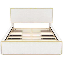 Load image into Gallery viewer, Full Size Upholstered Platform Bed with 4 Drawers and Golden Edge on the Headboard &amp; Footboard, White
