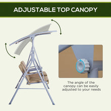 Load image into Gallery viewer, 2 Person Porch Swing with Stand, Outdoor Swing with Canopy, Pivot Storage Table, 2 Cup Holders, Cushions for Patio, Backyard, Beige
