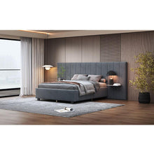 Load image into Gallery viewer, Full Size Upholstered Platform Bed with Big Headboard, Bedroom Furniture, Velvet, Gray
